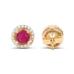 Natural Ruby Stud Earrings With Diamonds 0.68 Carats 14K Yellow Gold