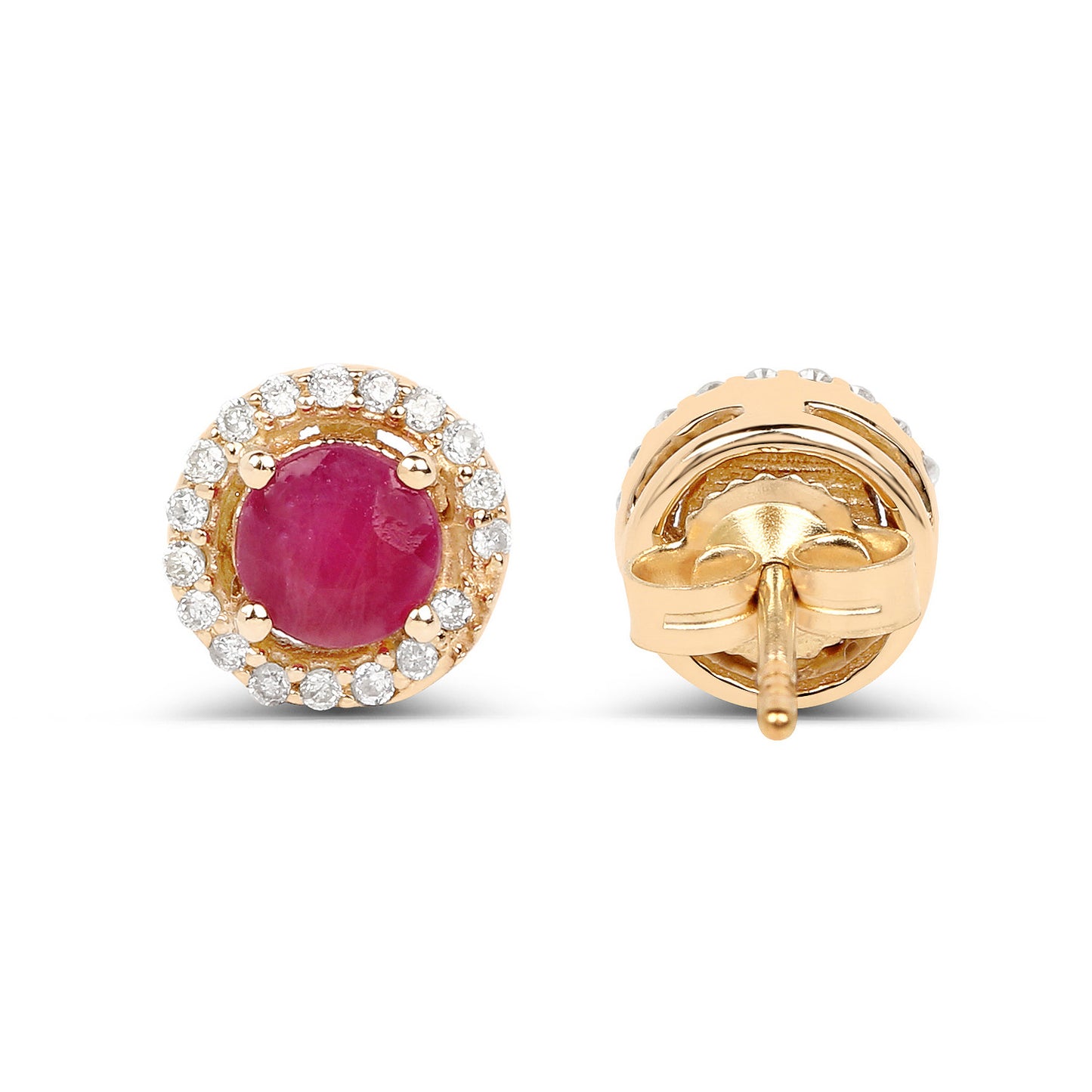 Natural Ruby Stud Earrings With Diamonds 0.68 Carats 14K Yellow Gold