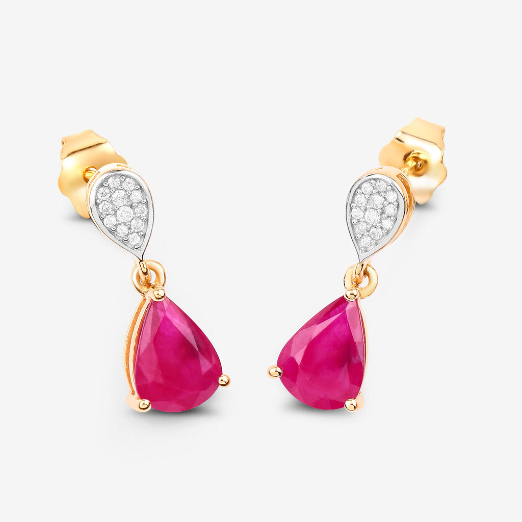 Ruby Dangle Earrings Diamonds 2.45 Carats 10K Yellow Gold