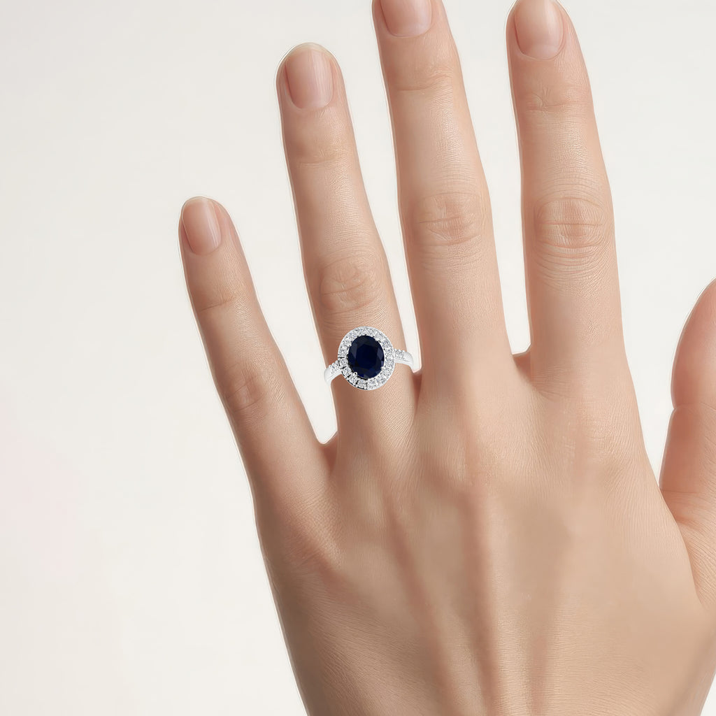 Blue Sapphire Ring With Diamonds 3.66 Carats 14K White Gold
