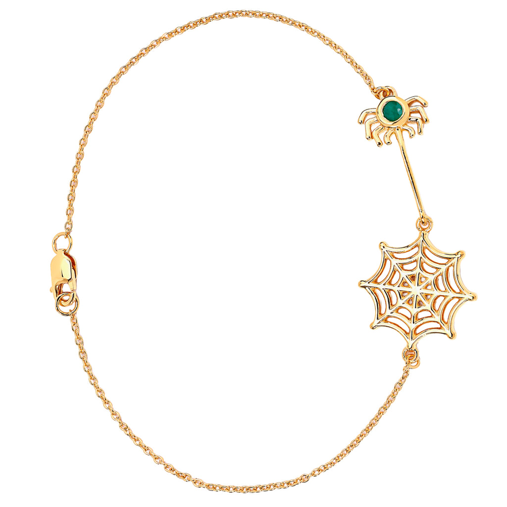 Emerald Spider Bracelet 0.08 Carats Gold Plated Silver