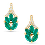 Zambian Emerald Stud Earrings With Diamonds 0.86 Carats 14K Yellow Gold