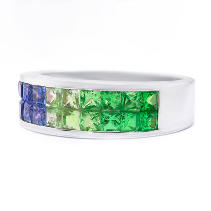 Sapphires and Tsavorites Ring 2.4 Carats 18K White Gold