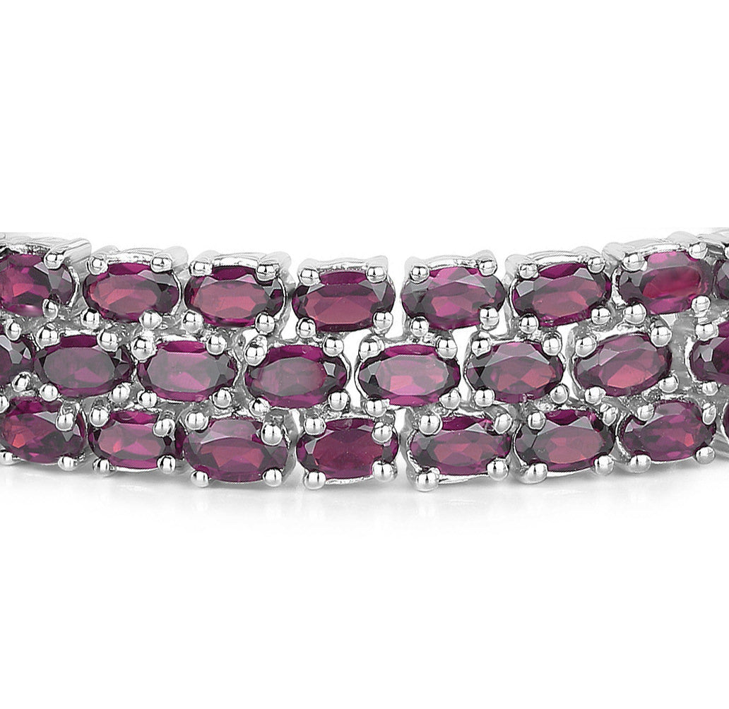 Natural Rhodolite Garnet Wide Tennis Bracelet 31 Carats 110 Gemstones