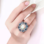 Opal Ring With London Blue Topaz 6.34 Carats Sterling Silver