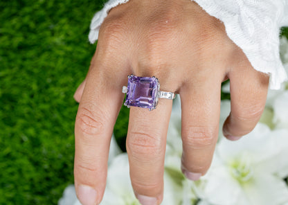 Pink Amethyst Ring White Topaz 8.29 Carats Sterling Silver