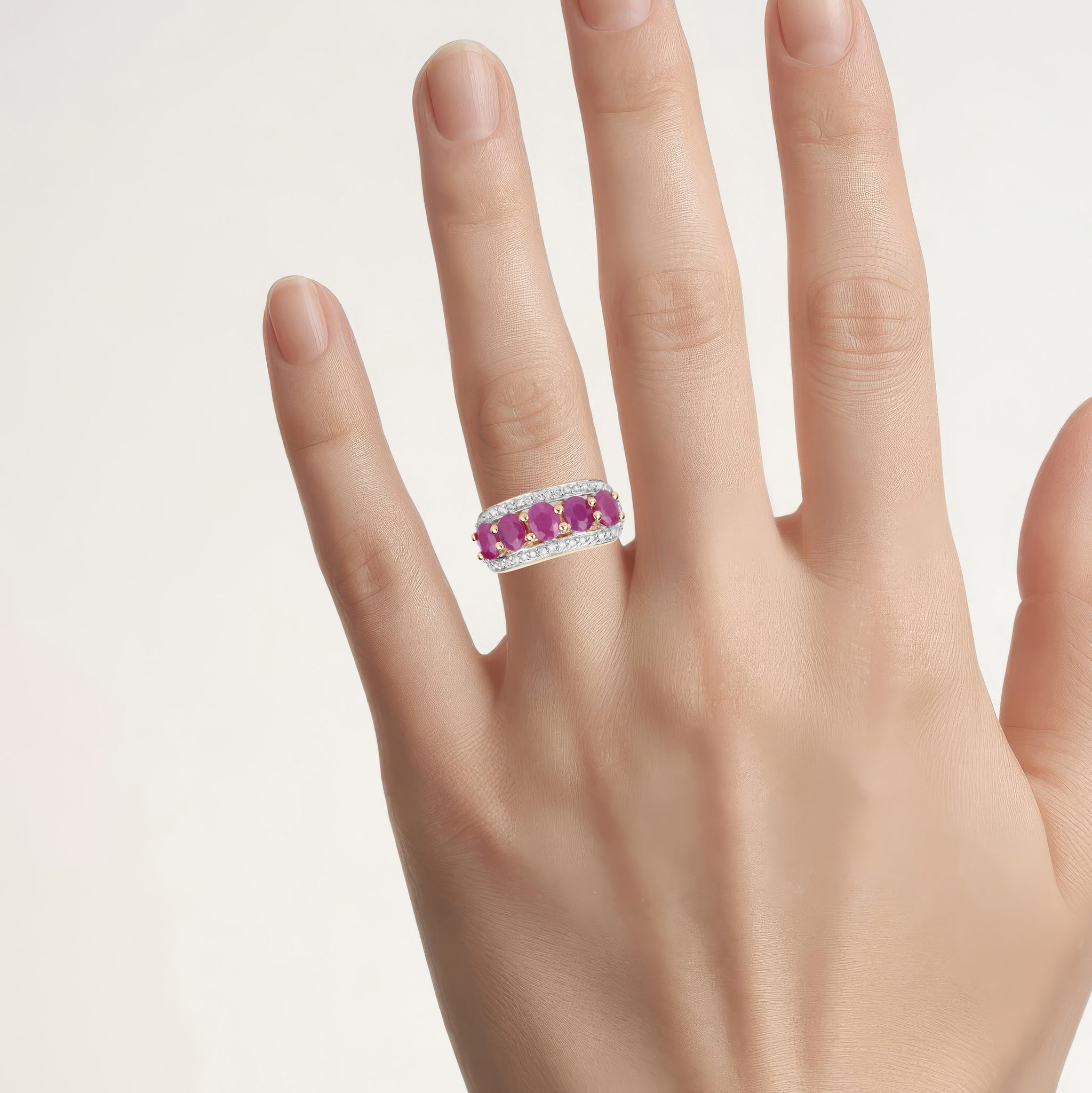 Ruby Ring With Diamonds 1.7 Carats Gold Plated Silver