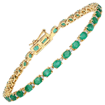 Natural Emerald Tennis Bracelet With Diamonds 4.94 Carats 10K Yellow Gold