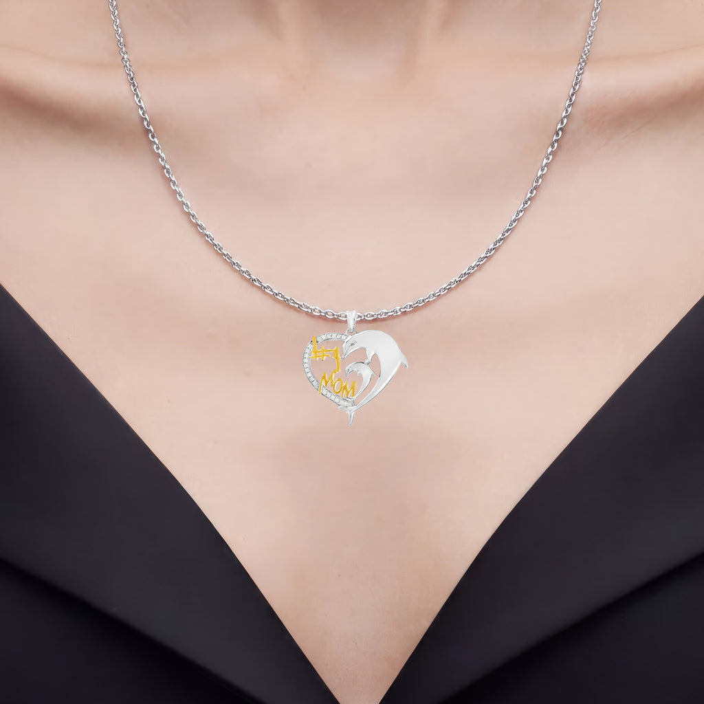Diamond Mom Pendant 0.12 Carats Sterling Silver