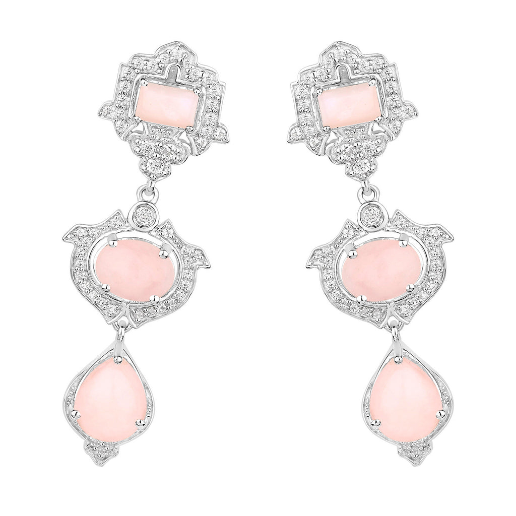 Pink Opal Dangle Earrings White Topaz 6.9 Carats Silver