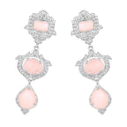 Pink Opal Dangle Earrings White Topaz 6.9 Carats Silver