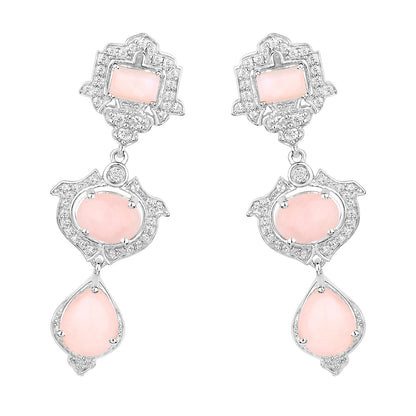 Pink Opal Dangle Earrings White Topaz 6.9 Carats Silver