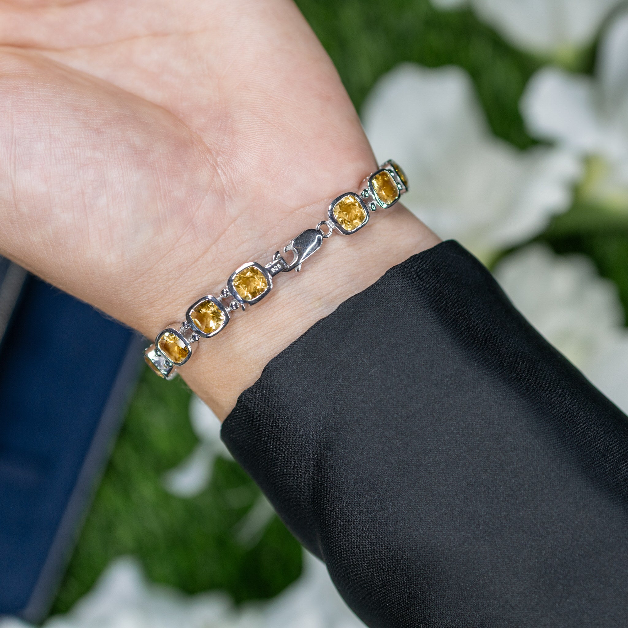 Citrine Bezel Set Tennis Bracelet 12.9 Carats Sterling Silver
