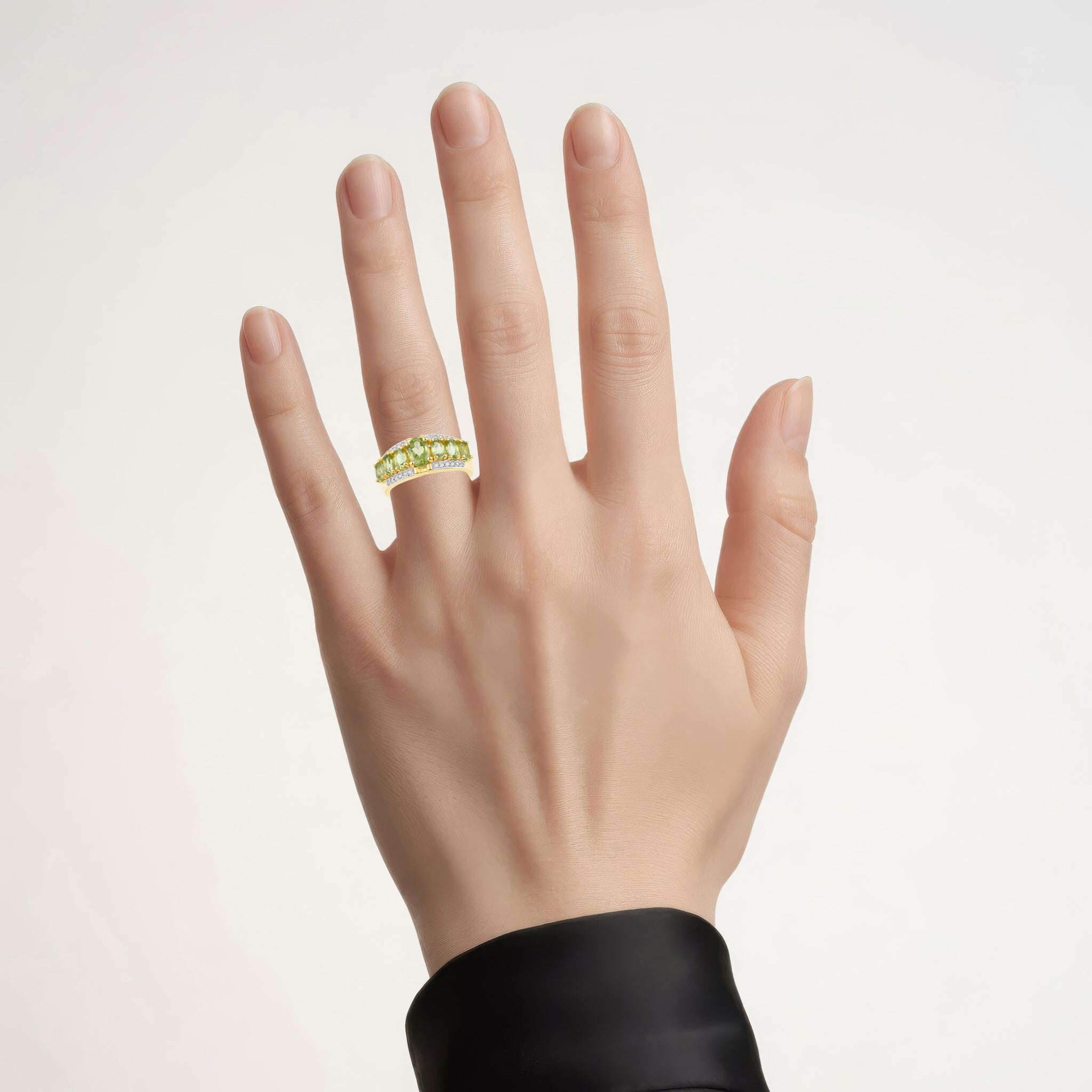 Peridot Ring With Diamonds 2.28 Carats Gold Plated Silver