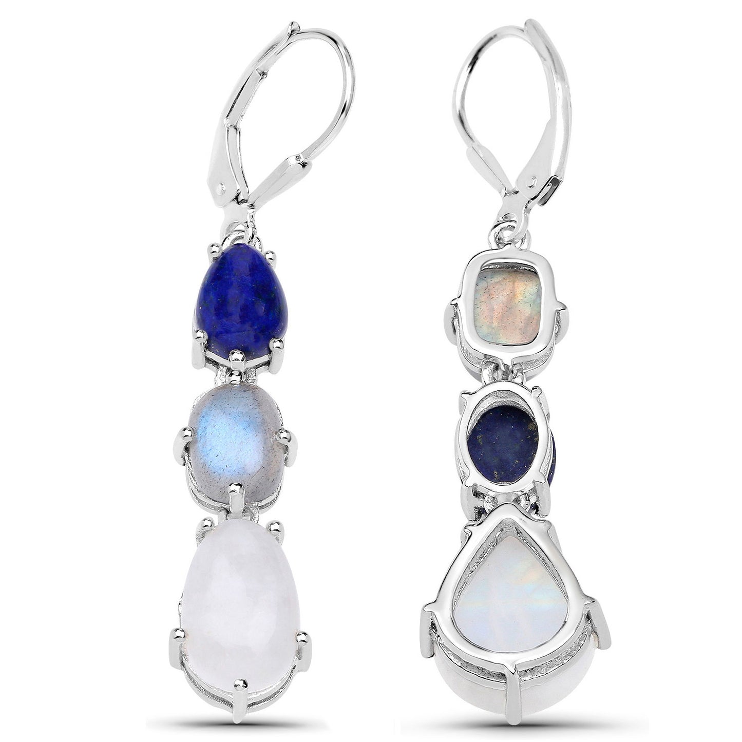 Lapis Lazuli Earrings Labradorite And Moonstone 10.1 Carats Sterling Silver