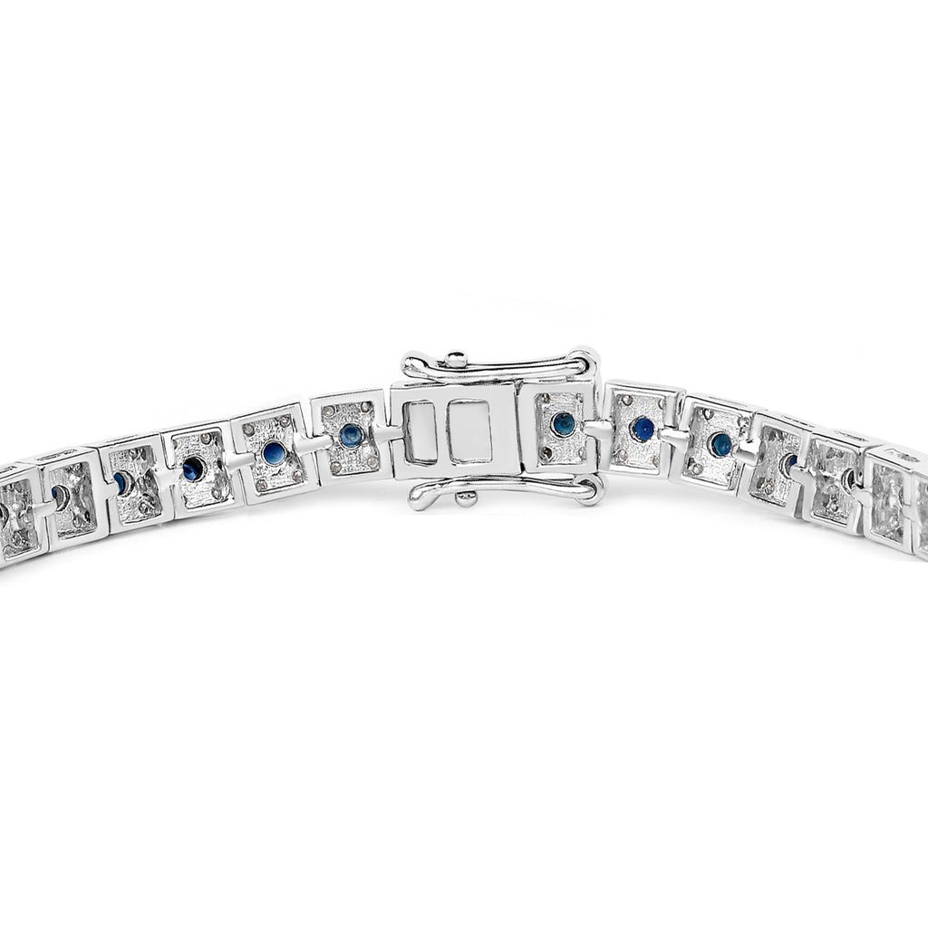 Blue Sapphire Tennis Bracelet With Diamonds 3.72 Carats Sterling Silver