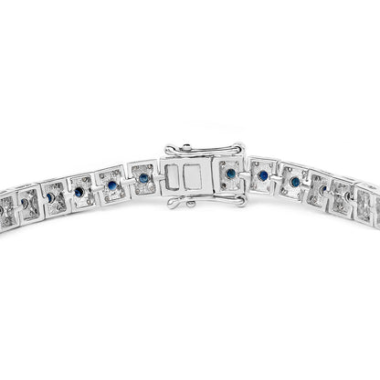 Blue Sapphire Tennis Bracelet With Diamonds 3.72 Carats Sterling Silver