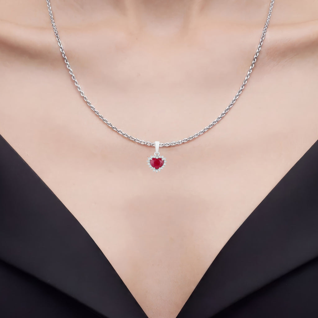 Ruby Heart Pendant With Diamonds 1.44 Carats 14K White Gold