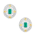 Natural Emerald Earrings With Diamonds 0.66 Carats Sterling Silver
