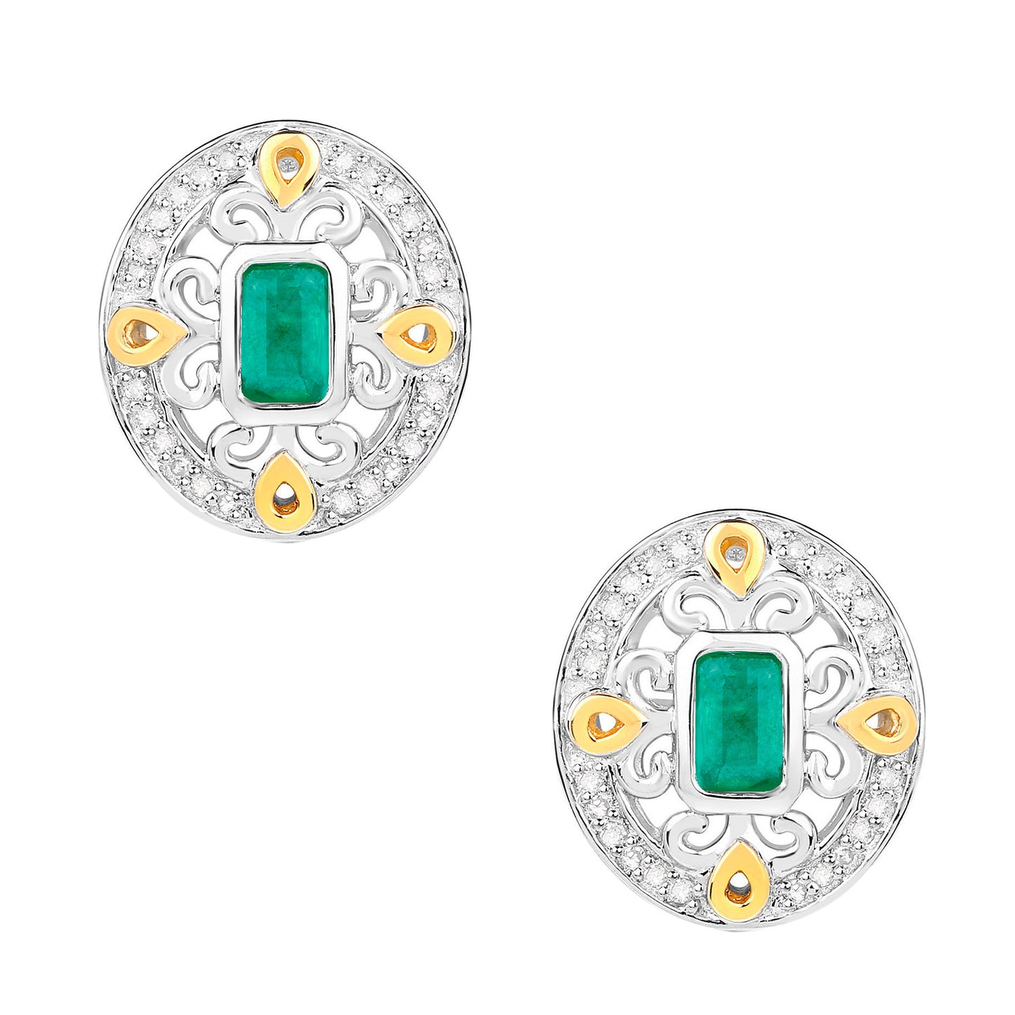 Natural Emerald Earrings With Diamonds 0.66 Carats Sterling Silver