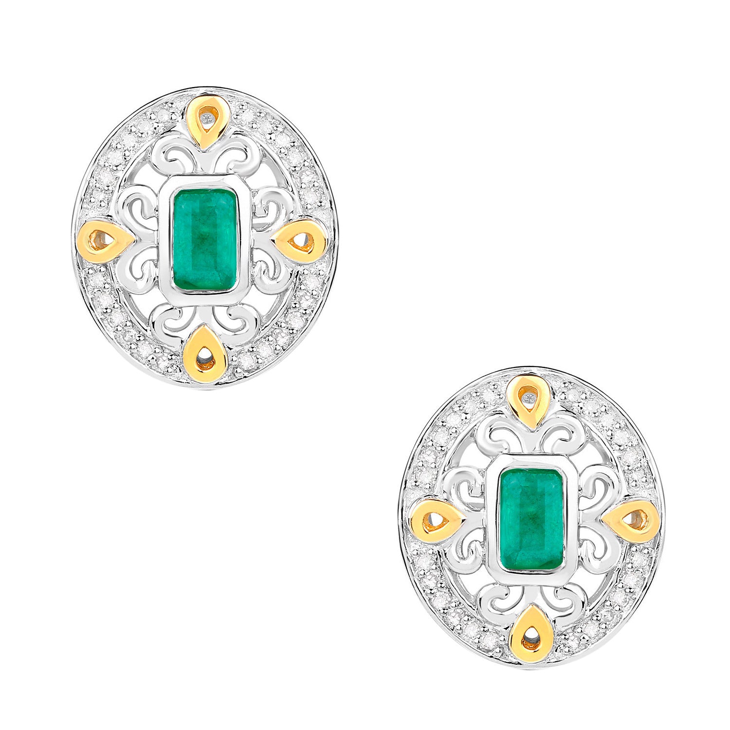 Natural Emerald Earrings With Diamonds 0.66 Carats Sterling Silver