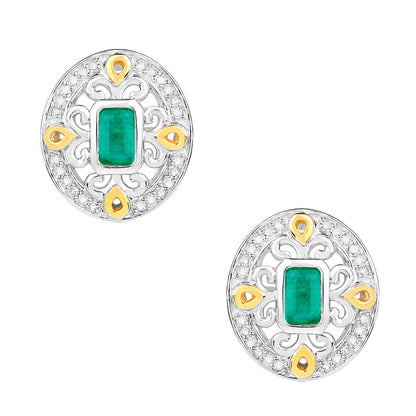 Natural Emerald Earrings With Diamonds 0.66 Carats Sterling Silver