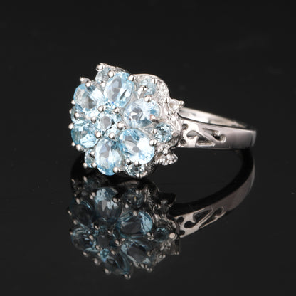 Blue Topaz Ring With White Topaz 1.51 Carats Sterling Silver