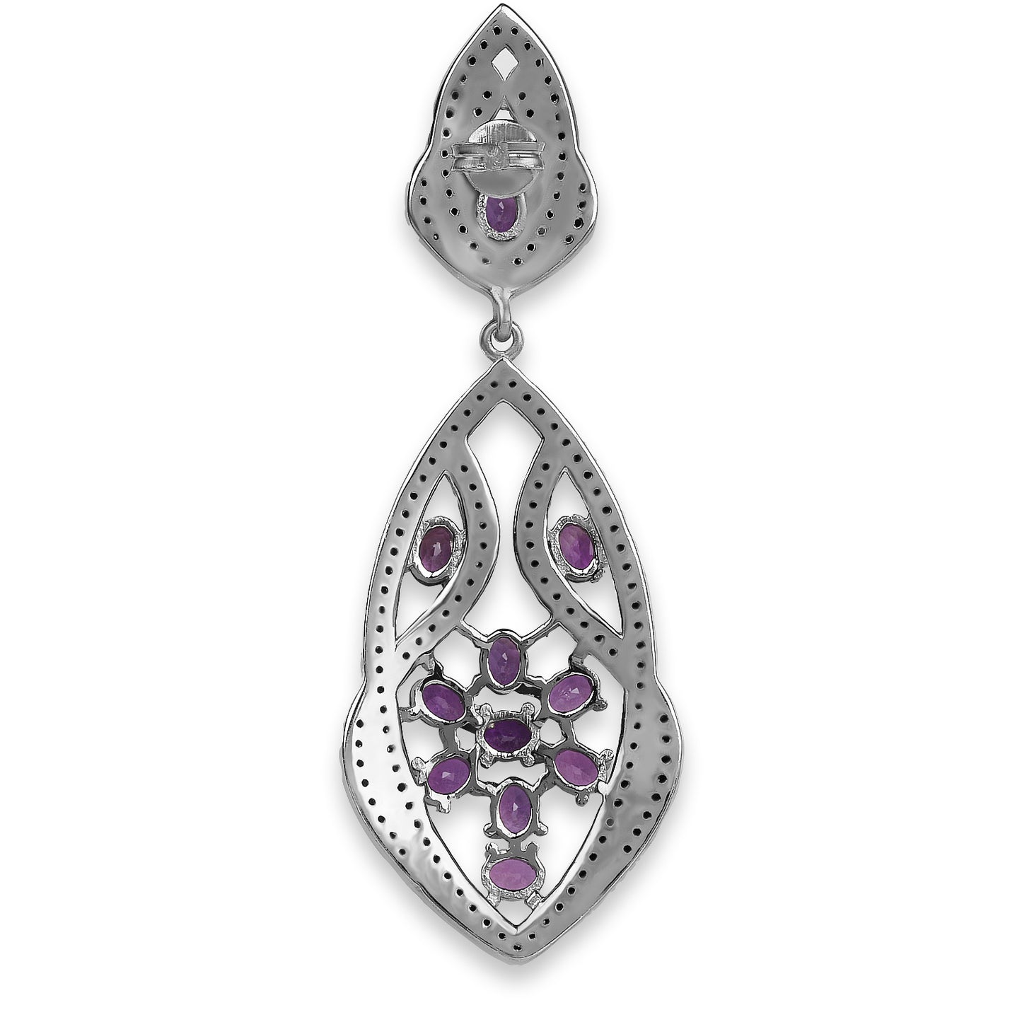 Amethyst Dangle Earrings With Black Spinels 5.74 Carats