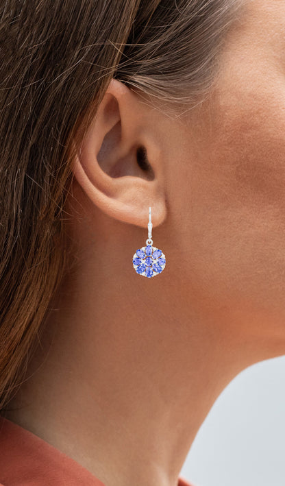 Tanzanite Cluster Dangle Earrings White Topaz 2.9 Carats