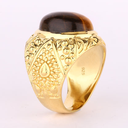 Tiger Eye  Ring 12.5 Carats Gold Plated Silver