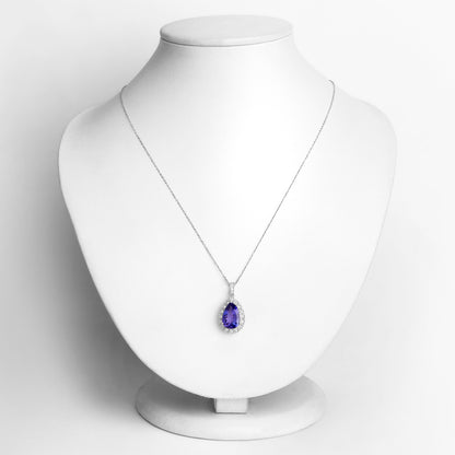 Tanzanite Pendant Necklace Diamonds 3.12 Carats 14K White Gold