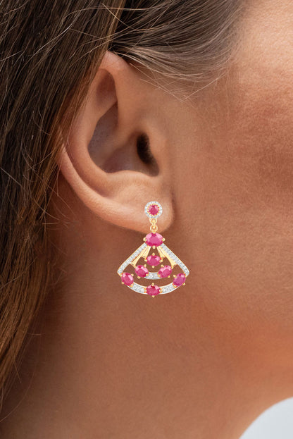 Natural Ruby Earrings With Diamonds 3.76 Carats 14K Yellow Gold