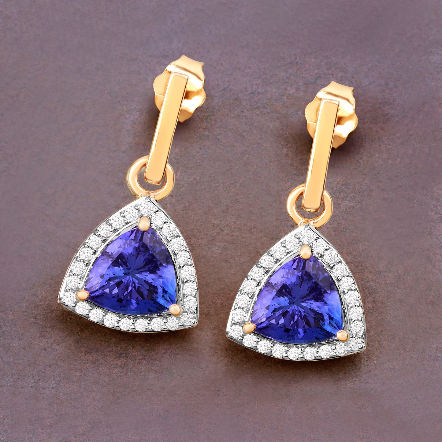 Tanzanite Dangle Earrings With Diamonds 3.86 Carats 14K Yellow Gold