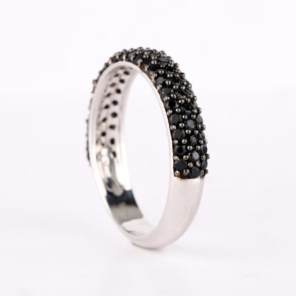 Natural Black Spinel Band Ring 1.34 Carats Sterling Silver