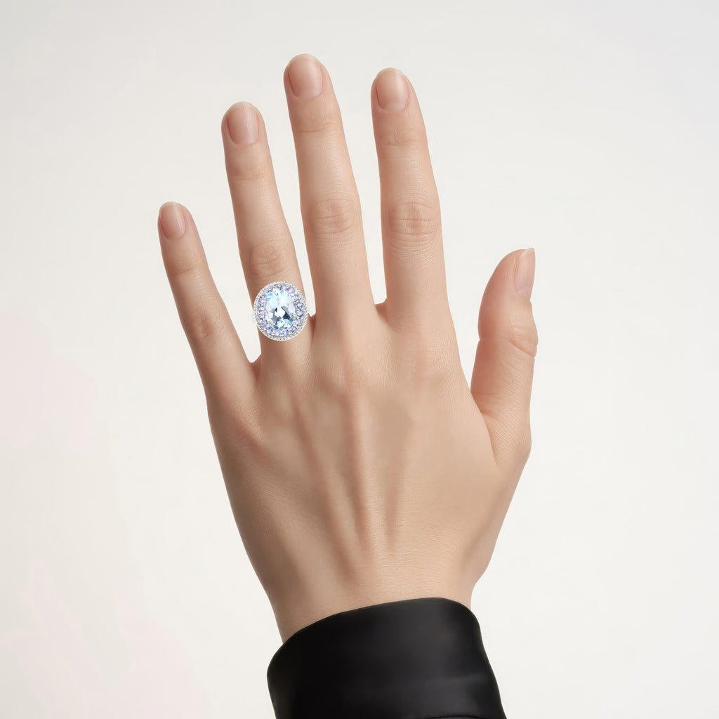 Blue Topaz Ring With Tanzanite 7.38 Carats Sterling Silver