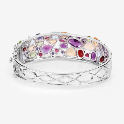 Multicolor Gemstone Bangle Bracelet 21 Carats Sterling Silver