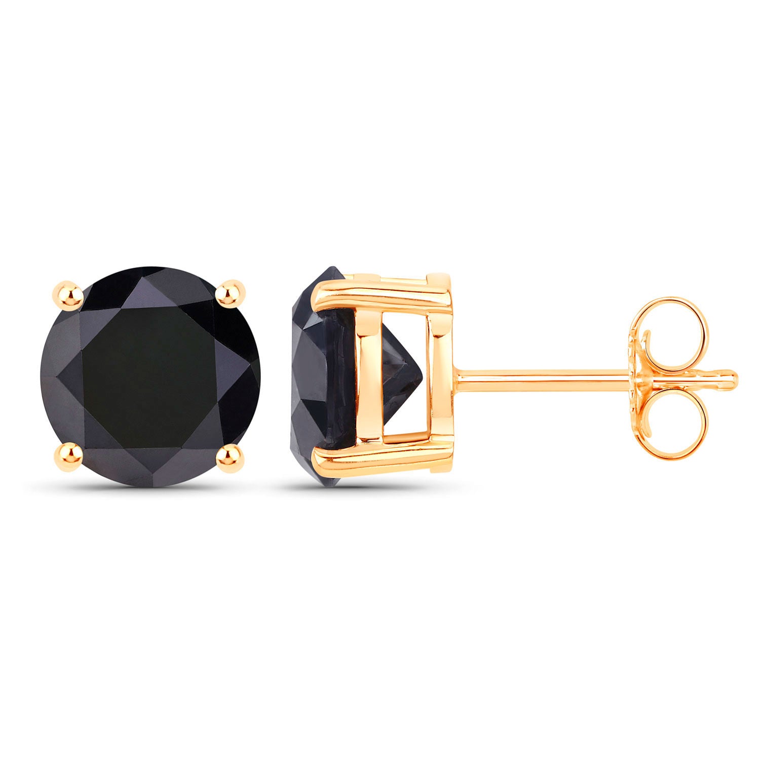Black Diamond Stud Earrings 4.76 Carats 14K Yellow Gold