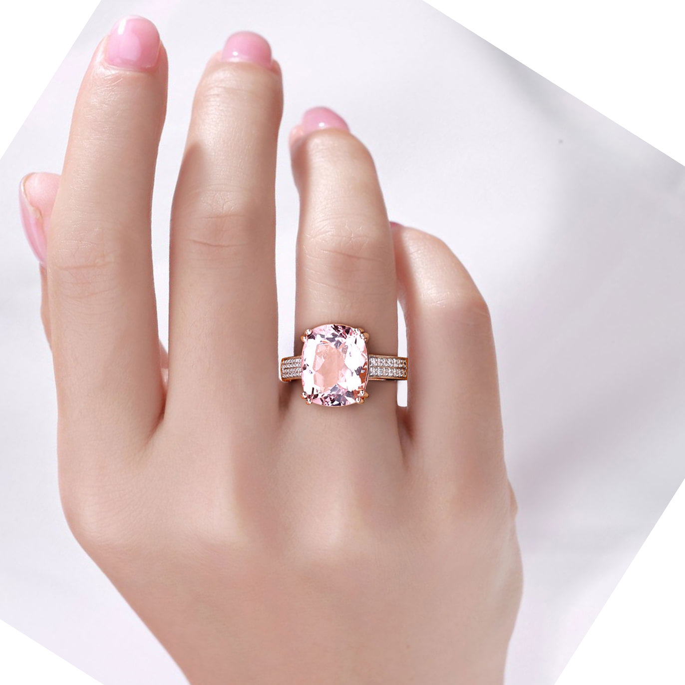 Morganite Ring With Diamonds 4.9 Carats 14K Rose Gold