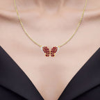 Ruby Butterfly Pendant With White Zircon 4.08 Carats Gold Plated Silver