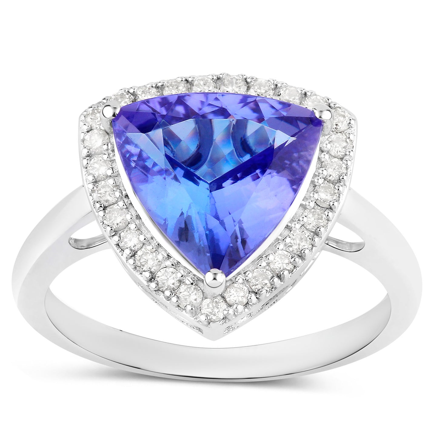 Natural Tanzanite Ring With Diamonds 3.2 Carats 14K White Gold