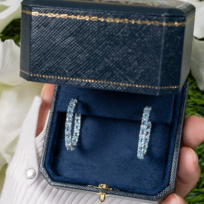 Blue Topaz Hoop Earrings 5.68 Carats Sterling Silver