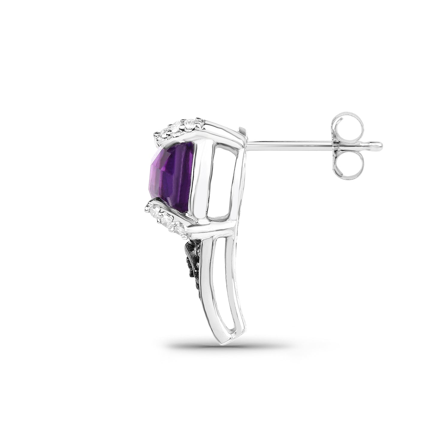 Amethyst Stud Earrings With Black and White Diamonds 3.61 Carats Total