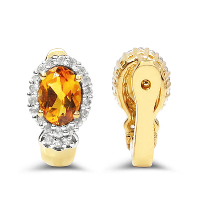 Citrine Earrings With White Topaz 1.94 Carats Gold Plated Silver