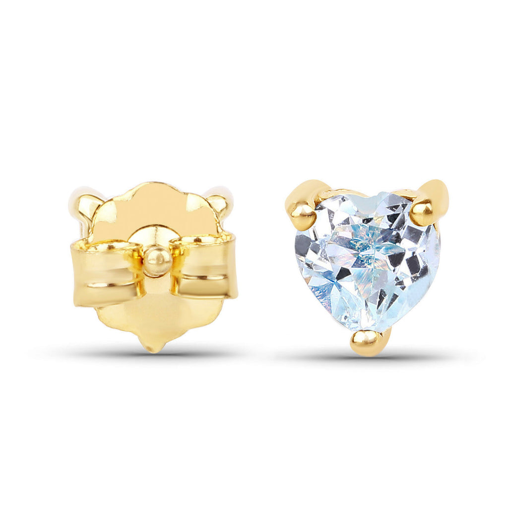 Blue Topaz Heart Stud Earrings 0.68 Carats 14K Yellow Gold