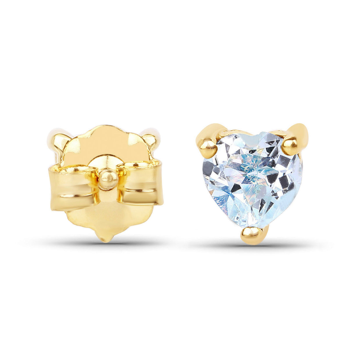 Blue Topaz Heart Stud Earrings 0.68 Carats 14K Yellow Gold