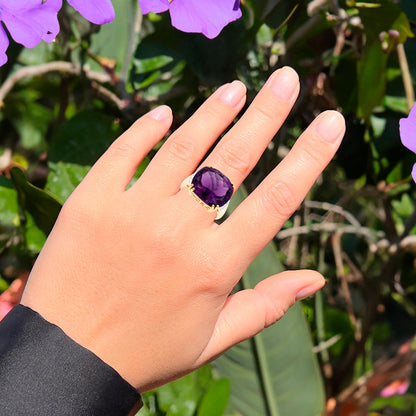 Natural Amethyst Statement Ring Diamond Setting 11.5 Carats 14K Gold