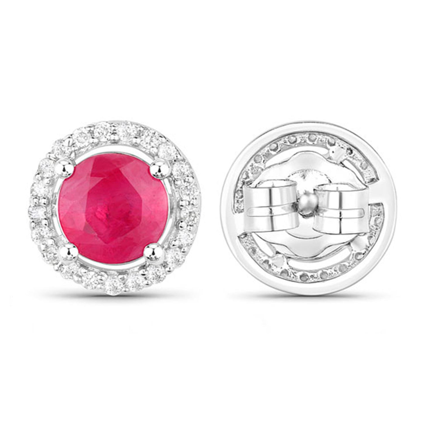Ruby Earrings Diamonds 1.2 Carats 14K White Gold