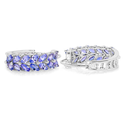 Natural Tanzanite Hoop Earrings 3.9 Carats Sterling Silver