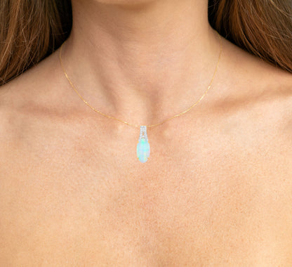 Ethiopian Opal Pendant Necklace Diamonds 7.55 Carats 14K Yellow Gold