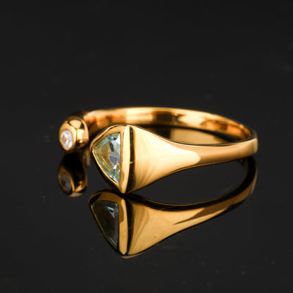 Sky Blue Topaz Ring With White Zircon 0.75 Carats Gold Plated Silver
